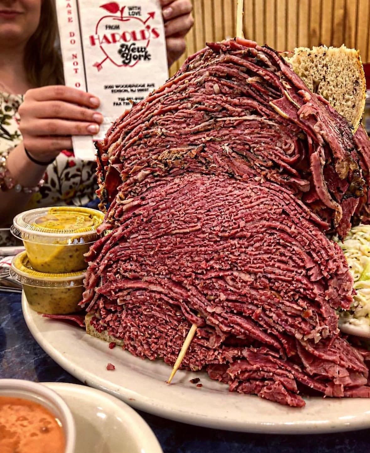 Harold's monster pastrami sandwich piled high on rye